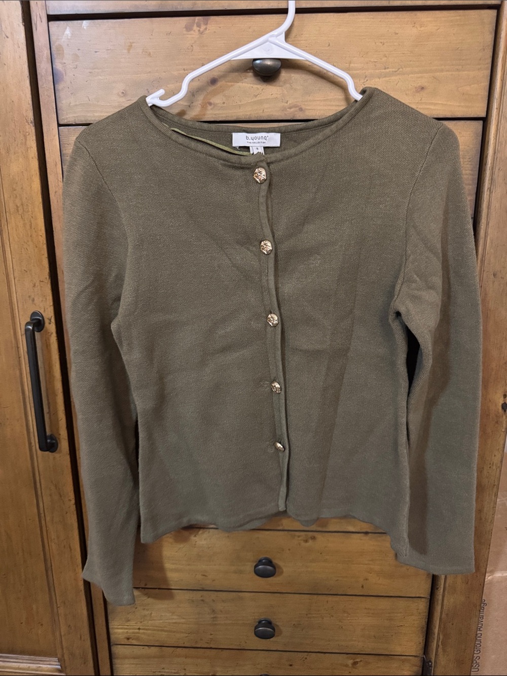 b.young Olive Button-Front Knit Cardigan